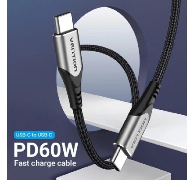 Дата кабель USB 2.0 C Male to C Male Cable 2M Gray Aluminum Alloy Type VENTION (TADHH)