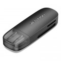 Зчитувач флеш-карт 2-in-1 USB 3.0 A Card Reader(SD+TF) Black Dual Drive Letter VENTION (CLGB0)