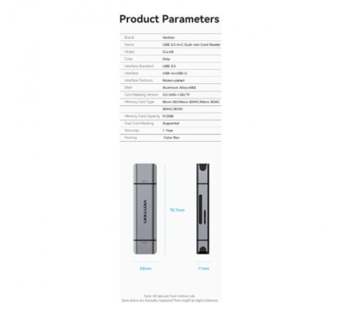 Зчитувач флеш-карт 2-in-1 USB 3.0 A+C Card Reader(SD+TF) Gray Dual Drive Letter Aluminum Alloy Type VENTION (CLLH0)