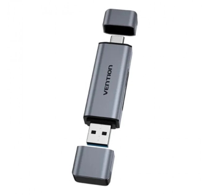 Зчитувач флеш-карт 2-in-1 USB 3.0 A+C Card Reader(SD+TF) Gray Dual Drive Letter Aluminum Alloy Type VENTION (CLLH0)