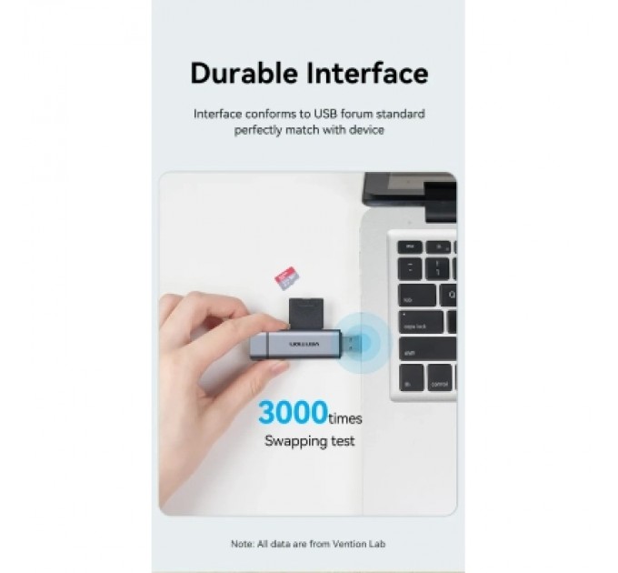 Зчитувач флеш-карт 2-in-1 USB 3.0 A+C Card Reader(SD+TF) Gray Dual Drive Letter Aluminum Alloy Type VENTION (CLLH0)