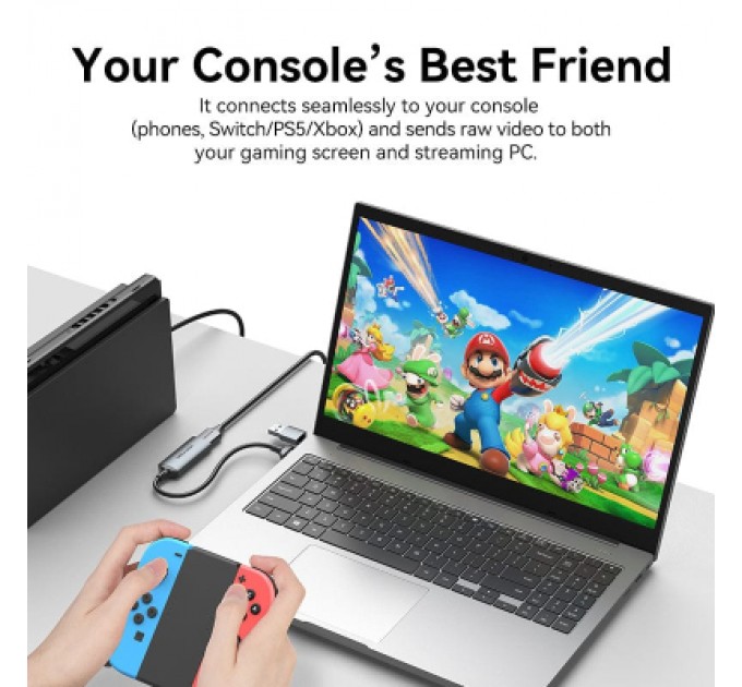 Перехідник HDMI-A to USB-C/USB-A Video Capture Card 0.1M Gray VENTION (ACWHA)