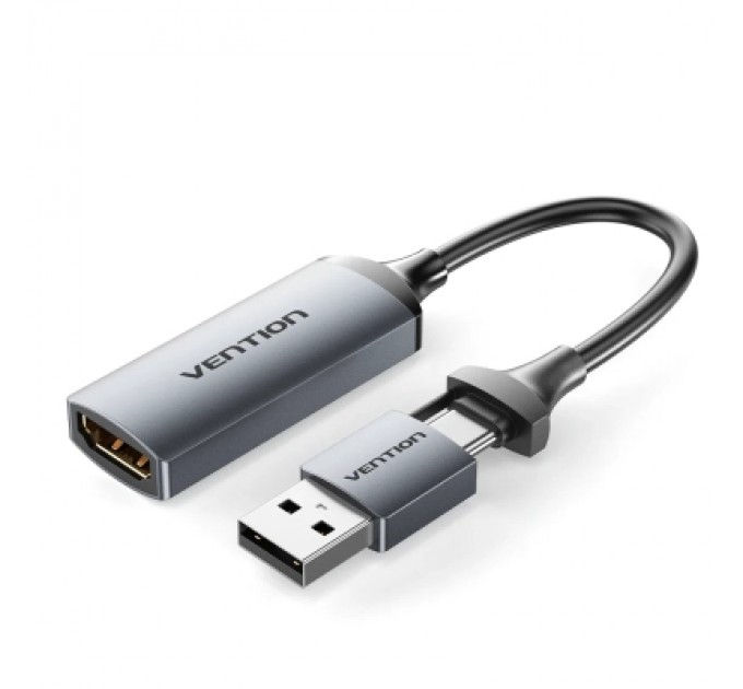 Перехідник HDMI-A to USB-C/USB-A Video Capture Card 0.1M Gray VENTION (ACWHA)