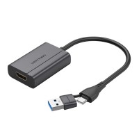 Перехідник USB-C + USB-A to HDMI Adapter 0.15M Gray Aluminium Alloy Type VENTION (ACYHB)
