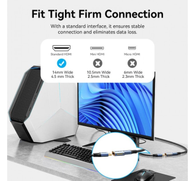 Перехідник HDMI-A Female to Female 8K Adapter Gray Aluminum Alloy Type VENTION (AIUH0)