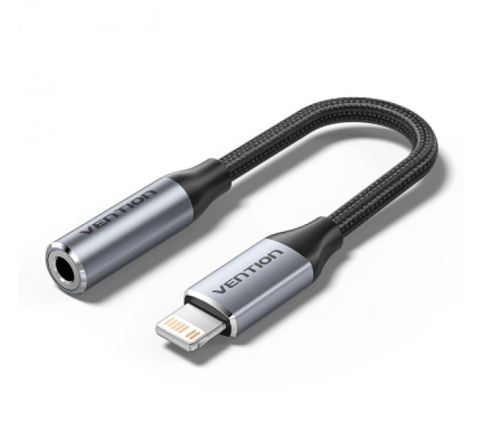 Перехідник Cotton Braided Lightning Male to 3.5MM Earphone Jack Adapter 0.1M Gray Aluminum Alloy Type VENTION (BMBHA)