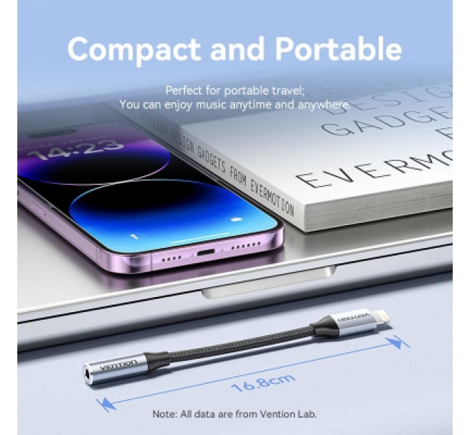 Перехідник Cotton Braided Lightning Male to 3.5MM Earphone Jack Adapter 0.1M Gray Aluminum Alloy Type VENTION (BMBHA)