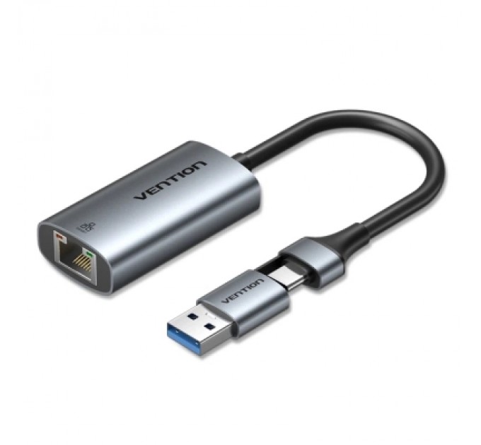 Перехідник USB-C + USB-A to Gigabit Ethernet Adapter 0.15M Gray Aluminum Alloy Type VENTION (CFQHB)