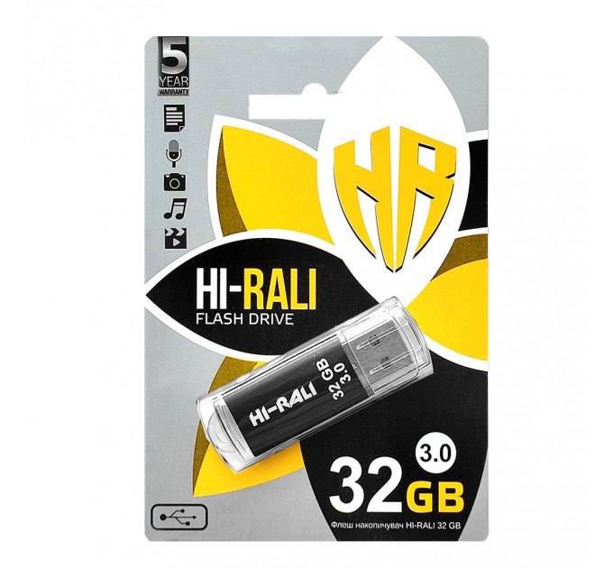 Флеш-накопичувач USB3.0 32GB Hi-Rali Rocket Series Black (HI-32GB3VCBK)