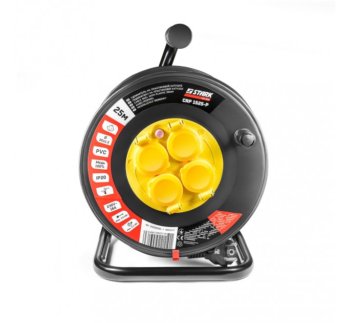 Подовжувач на котушці Stark CRP 1525-P (242000001) 4 розетки, 25 м, чорний