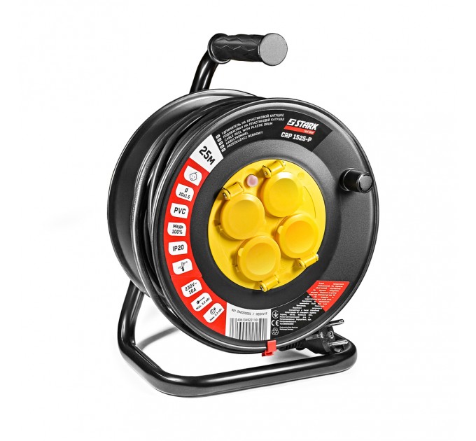 Подовжувач на котушці Stark CRP 1525-P (242000001) 4 розетки, 25 м, чорний