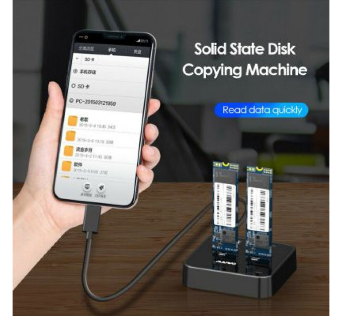 Док-станція для накопичувачів Maiwo 2*NVMe M.2 SSD Key M/B+M USB 3.1 Gen2 Type-C (K3016P)