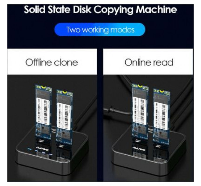 Док-станція для накопичувачів Maiwo 2*NVMe M.2 SSD Key M/B+M USB 3.1 Gen2 Type-C (K3016P)