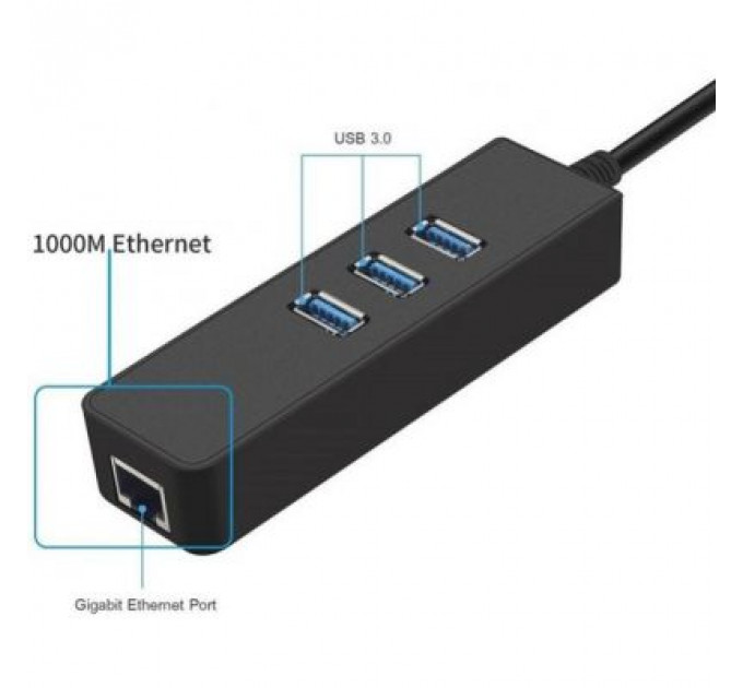 Концентратор Dynamode USB 3.0 Type-A - RJ45 Gigabit Lan, 3*USB 3.0 (USB3.0-Type-A-RJ45-HUB3)