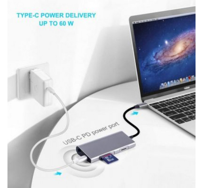 Концентратор Dynamode USB3.1 Type-C to HDMI, 3хUSB3.0, RJ45, USB Type-C Female, SD (Dock-USB-TypeC-HDMI-USB3.0-RJ45)