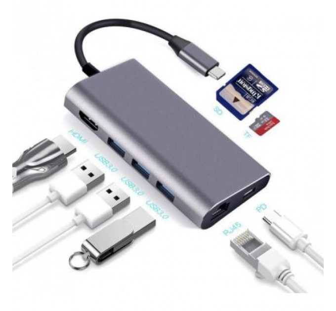 Концентратор Dynamode USB3.1 Type-C to HDMI, 3хUSB3.0, RJ45, USB Type-C Female, SD (Dock-USB-TypeC-HDMI-USB3.0-RJ45)