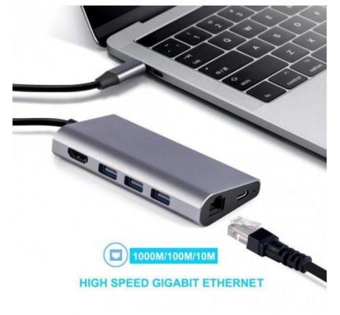 Концентратор Dynamode USB3.1 Type-C to HDMI, 3хUSB3.0, RJ45, USB Type-C Female, SD (Dock-USB-TypeC-HDMI-USB3.0-RJ45)