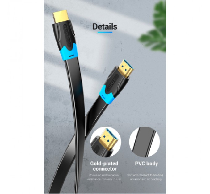 Кабель мультимедійний HDMI to HDMI Flat 1.5m black Vention (AAKBG)