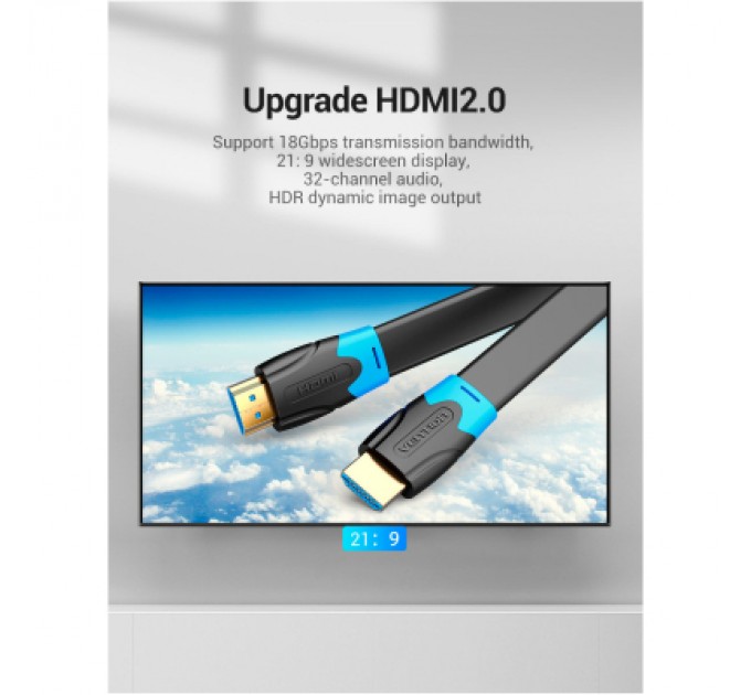 Кабель мультимедійний HDMI to HDMI Flat 1.5m black Vention (AAKBG)