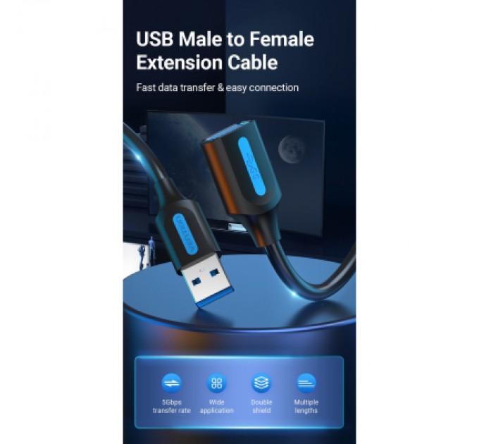 Дата кабель USB 3.0 AM/AF 1.5m black Vention (CBHBG)