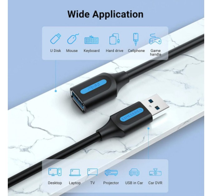 Дата кабель USB 3.0 AM/AF 1.0m black Vention (CBHBF)