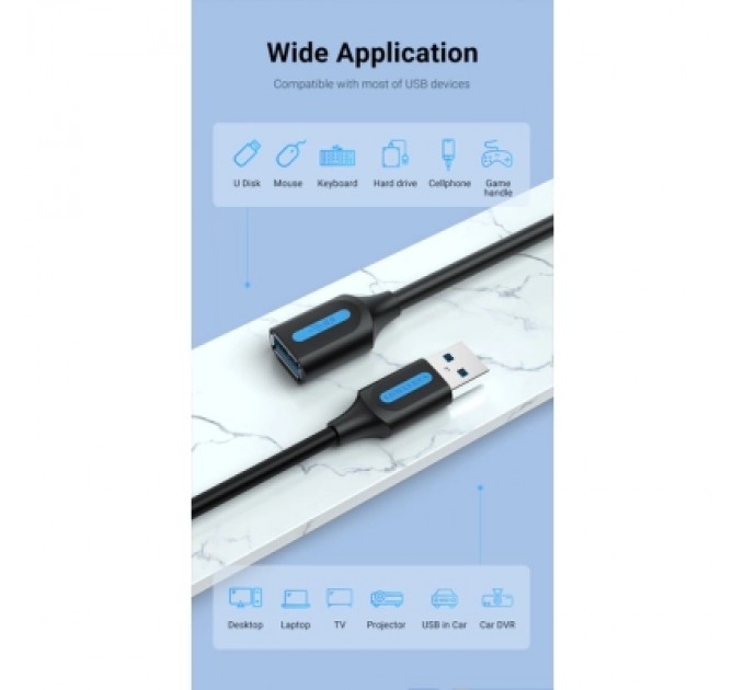 Дата кабель USB 2.0 AM/AF 2.0m black Vention (CBHBH)