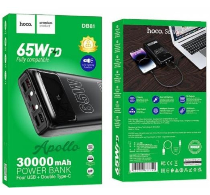 HOCO Універсальна мобільна батарея Hoco DB81 Apollo 65W 30000mAh Black (6942007637749)
