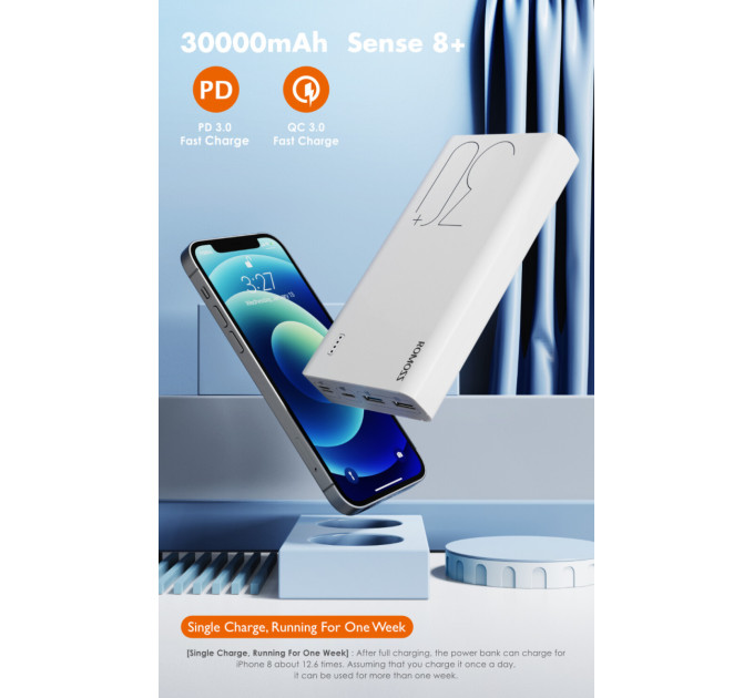 Romoss Універсальна мобільна батарея Romoss Sense8+ 30000mAh White (PHP30-401-02)
