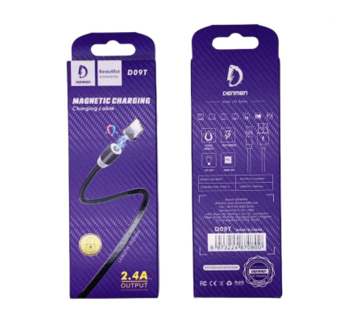 Denmen Дата кабель USB 2.0 AM to USB-C magnetic black Denmen (DN-D09T-BK)