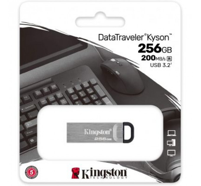 USB флеш накопичувач Kingston 256GB DT Kyson Silver/Black USB 3.2 (DTKN/256GB)