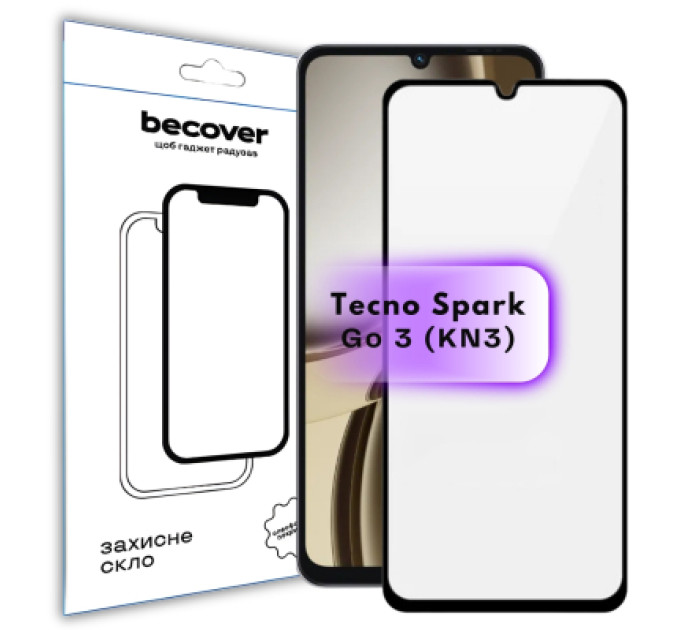 BeCover Скло захисне BeCover Tecno Spark Go 3 (KN3) Black (715166)