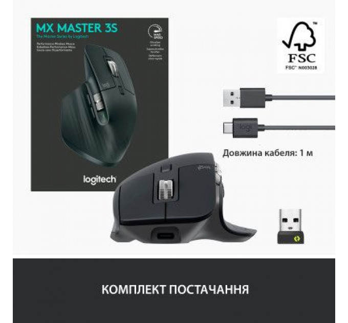 Мишка Logitech MX Master 3S Performance Wireless Mouse Bluetooth Graphite (910-006559)