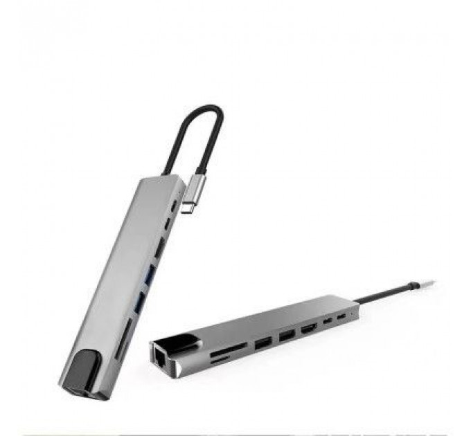 Концентратор XoKo Type-C to RJ45+HDMI+2xUSB 3.0+ TF,SD reader+ PD Type-C+ Type (XK-AC550-SL)