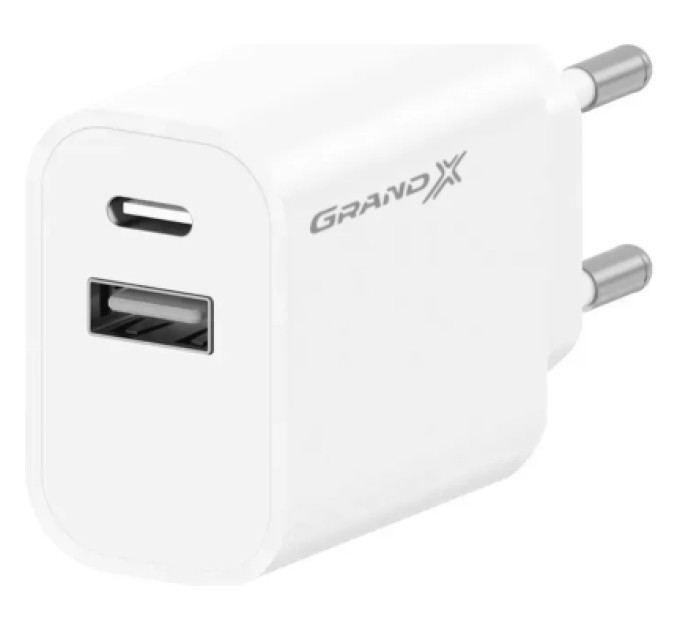 Grand-X Зарядний пристрій Grand-X 1xUSB-C + 1xUSB 10.5W white (CH-21W)