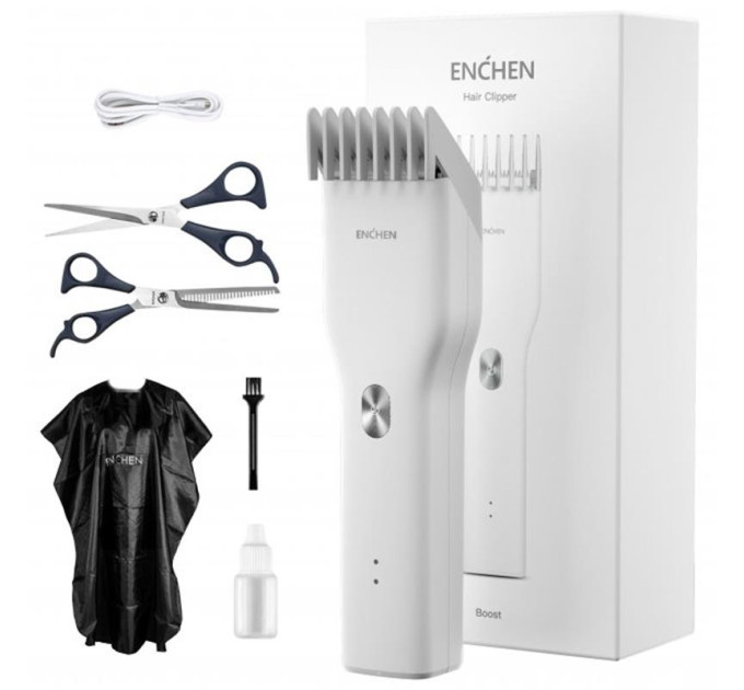 Enchen Машинка для стрижки Enchen Boost White Set + Пеньюар і ножниці