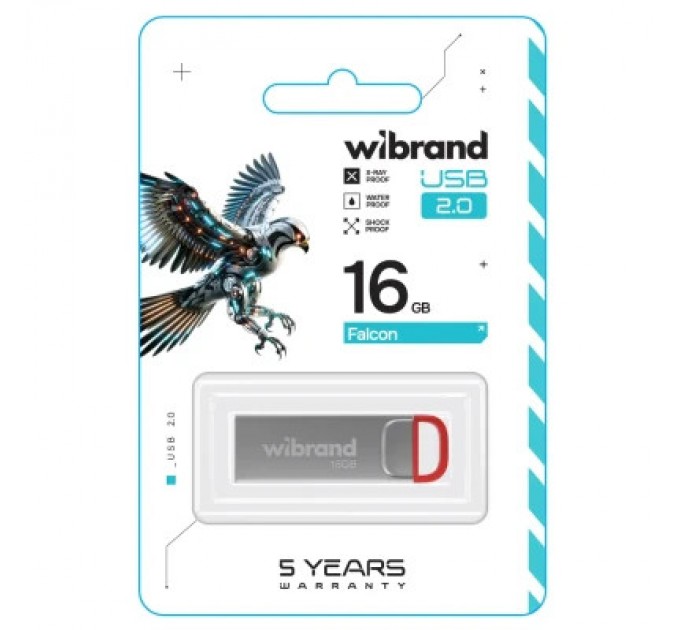 Wibrand USB флеш накопичувач Wibrand 16GB Falcon Silver-Red USB 2.0 (WI2.0/FA16U7R)