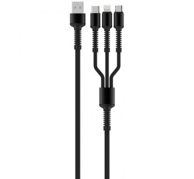 Дата кабель USB 2.0 AM to Lightning + Micro 5P + Type-C 4.0A (20W) ColorWay (CW-CBU3003-GR)