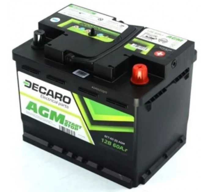 Акумулятор автомобільний DECARO 60Ah-12v AGM Start-Stop (242х175х190), R, EN680 (6СТ-60 (0) AGM)
