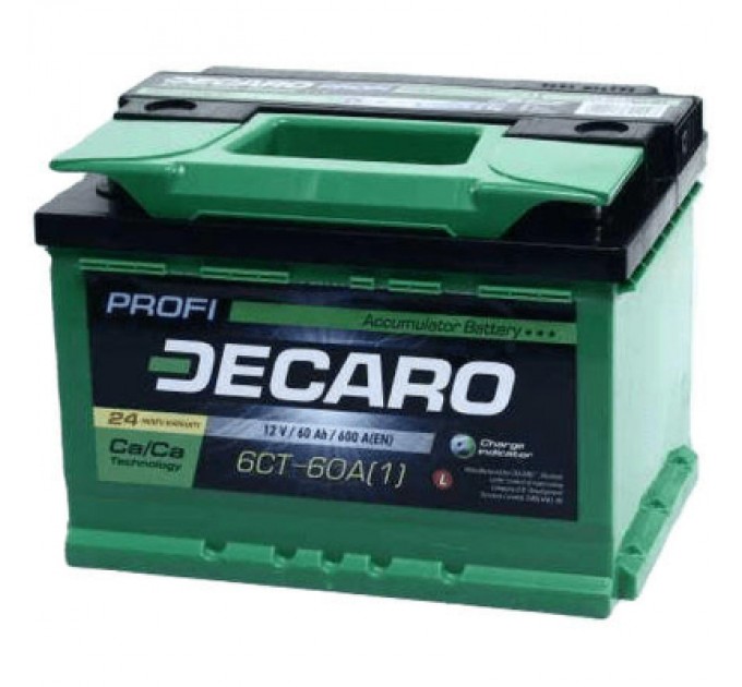 Акумулятор автомобільний DECARO 60Ah-12v PROFI L,EN600 (6СТ-60 А3 (1) PRO)