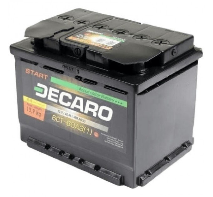 Акумулятор автомобільний DECARO 60Ah-12v START L,EN480 (6СТ-60 АЗ (1) S)