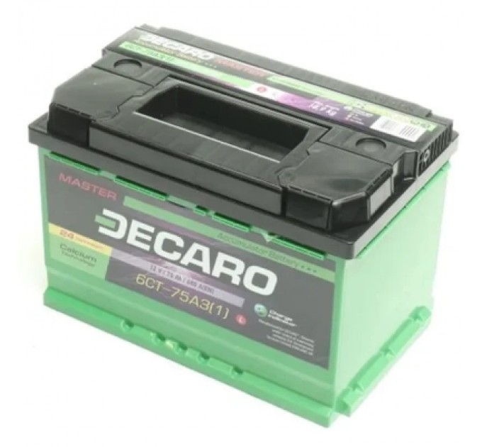 Акумулятор автомобільний DECARO 75Ah-12v MASTER L, EN680 (6СТ-75 А3 (1) M)