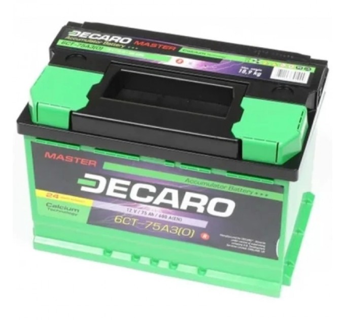 Акумулятор автомобільний DECARO 75Ah-12v MASTER R, EN680 (6СТ-75 А3 (0) M)