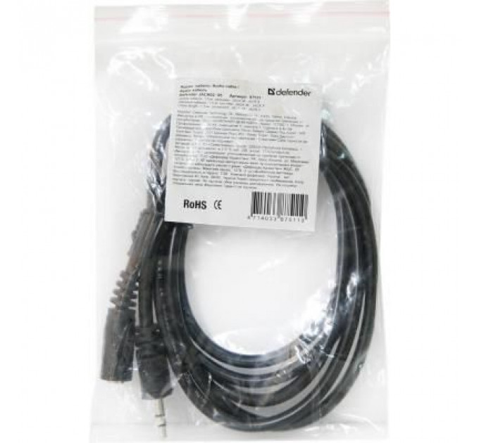 Кабель мультимедійний Jack 3.5mm male/Jack 3.5mm female 1.5m JACK02-05 Defender (87511)