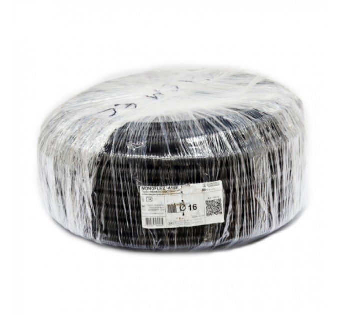 Труба гофрована з протяжкою D16/10.7 мм, PVC, УФ стійка, чорна, бухта 50м Kopos (1416ED_F50D)