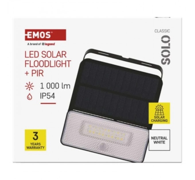 Прожектор EMOS сонячний світлодіодний 1000 лм IP54 4000K PIR (ZG121S)