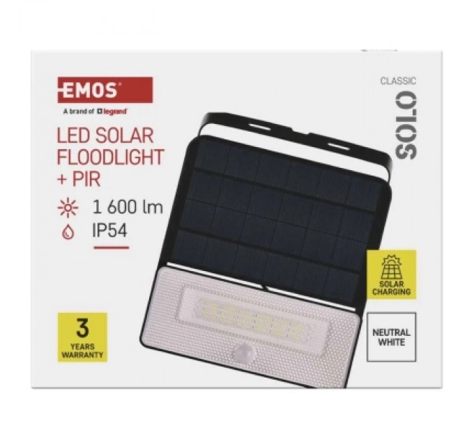 Прожектор EMOS сонячний світлодіодний 1600 лм IP54 4000K PIR (ZG122S)