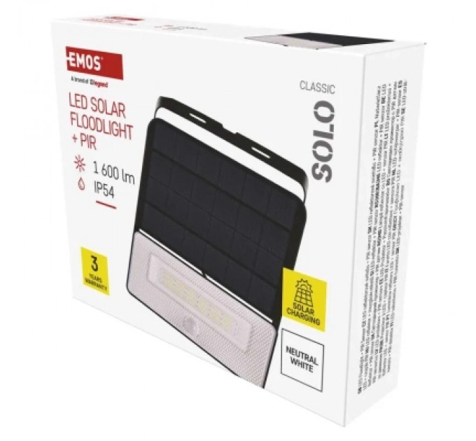 Прожектор EMOS сонячний світлодіодний 1600 лм IP54 4000K PIR (ZG122S)