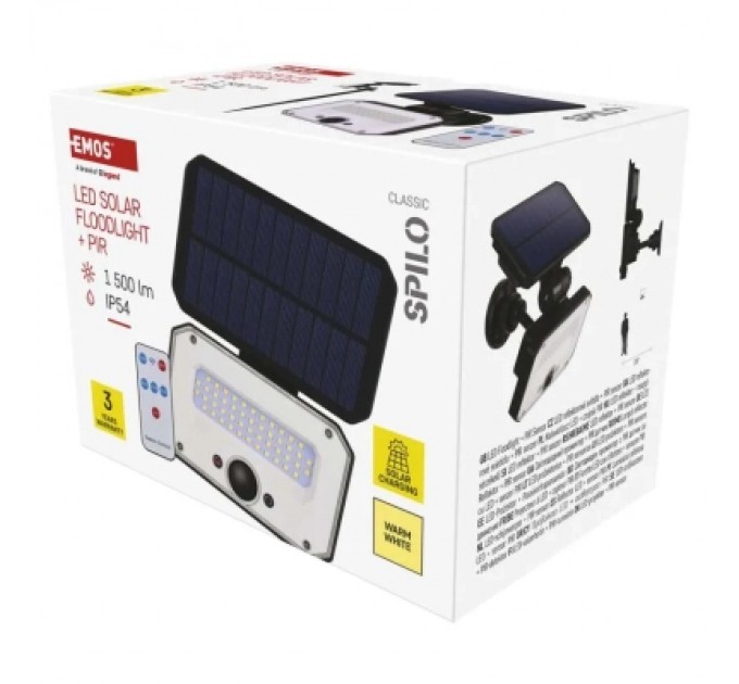 Прожектор EMOS сонячний світлодіодний 1500 лм IP54 3000K PIR (ZG131S)