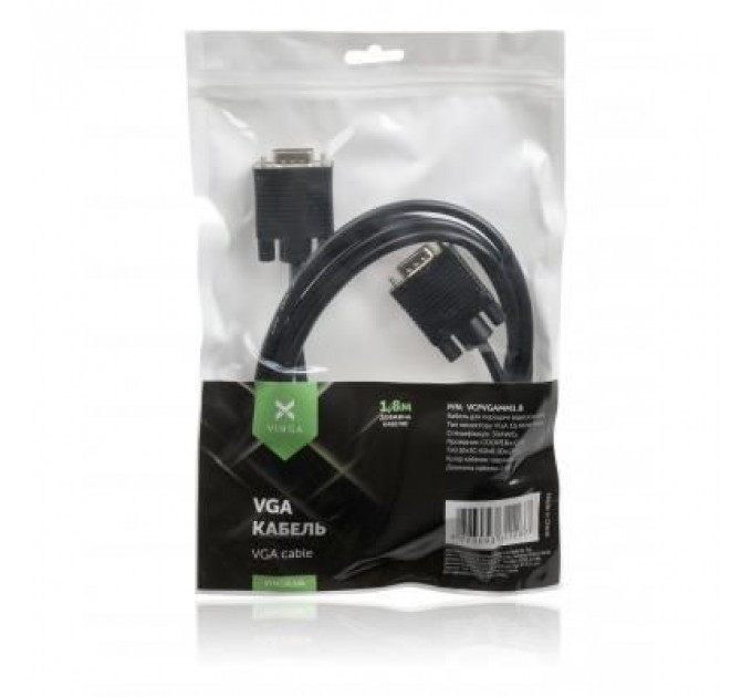 Кабель мультимедійний VGA 1.8m Vinga (VCPVGAMM1.8)