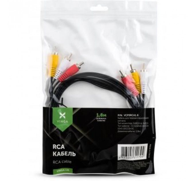 Кабель мультимедійний 3RCA to 3RCA 1.8m Vinga (VCP3RCA1.8)